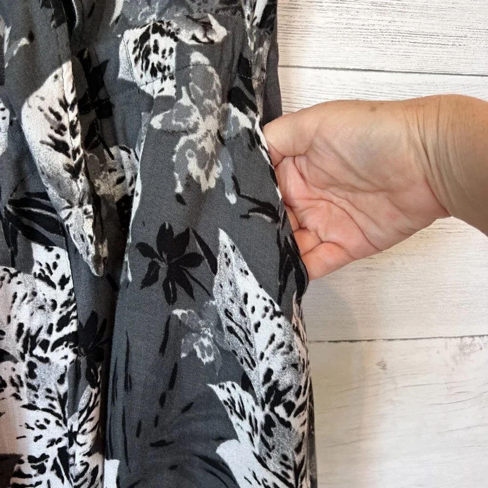Free People Dress Size 4 Part Time Love Grey Floral Mini Short Sleeve Tie Front